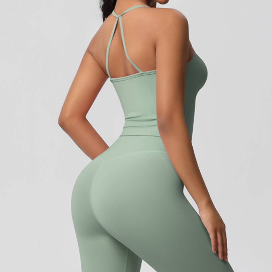 Women Tight Workout Set: Sports Bra + High Waisted Leggings: Dark Brown
