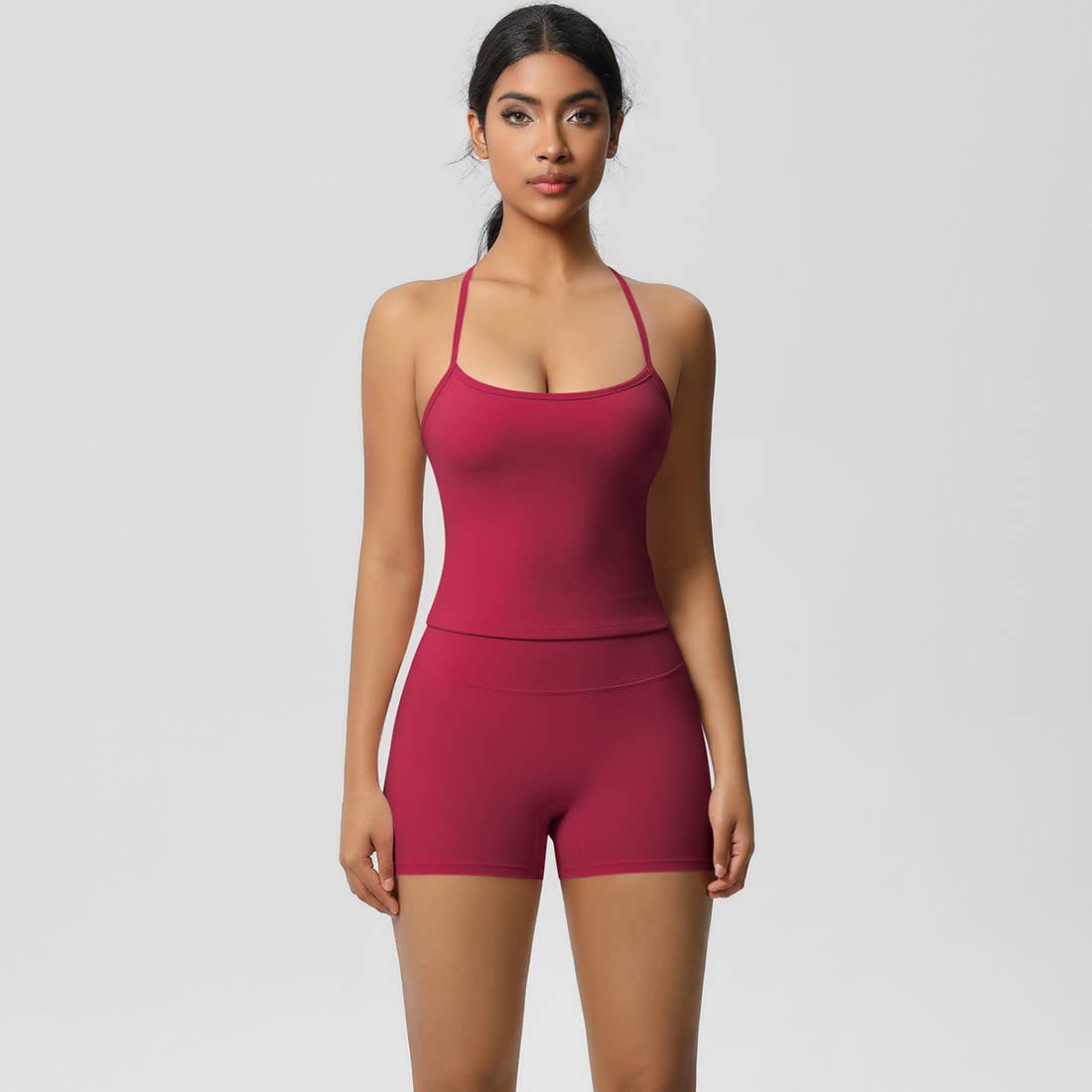 Women Workout Set: Quick Dry Sports Bra + High Waist Shorts: Black