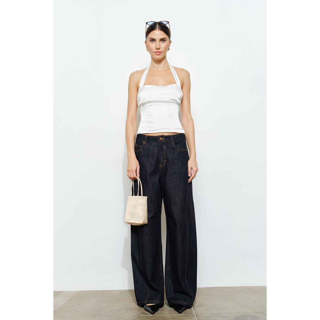Rowena Satin Halter Top: WHITE / S-M-L(3-2-1)