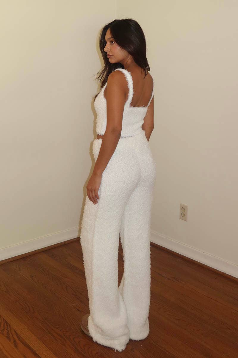 Knit Bralette & Cardigan w/Pants: White / L
