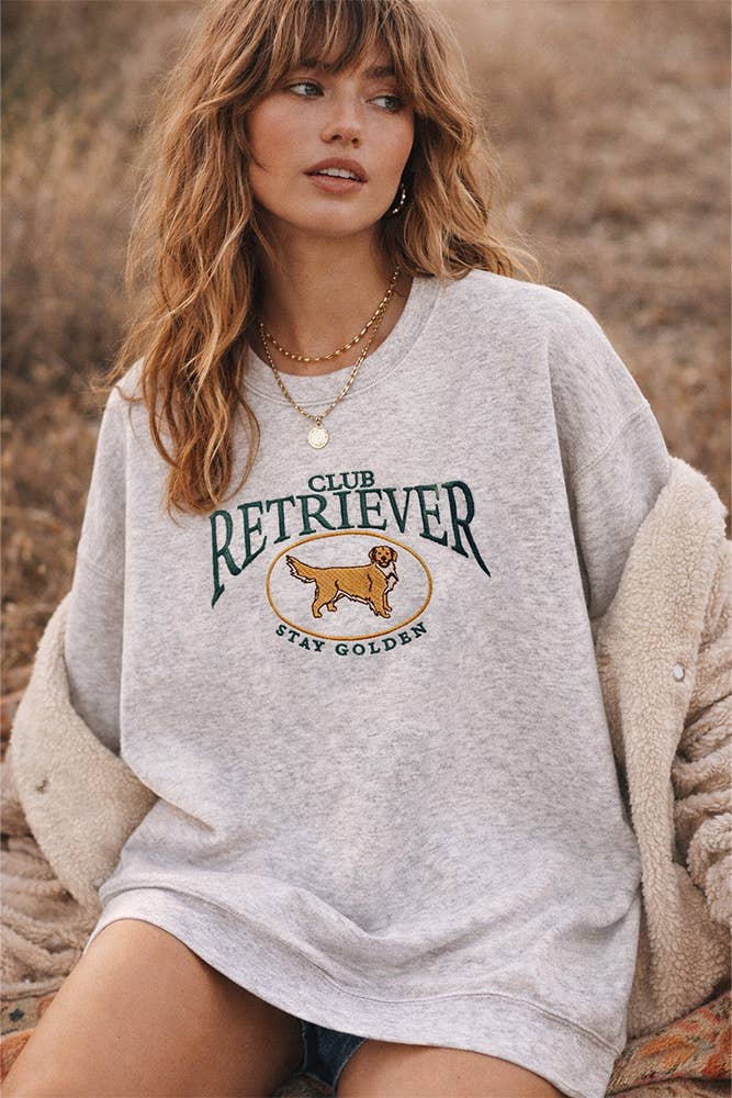 Embroidered Retriever Club Sweatshirt: ASH GREY / OVERSIZED / SM