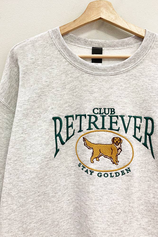 Embroidered Retriever Club Sweatshirt: ASH GREY / OVERSIZED / LXL