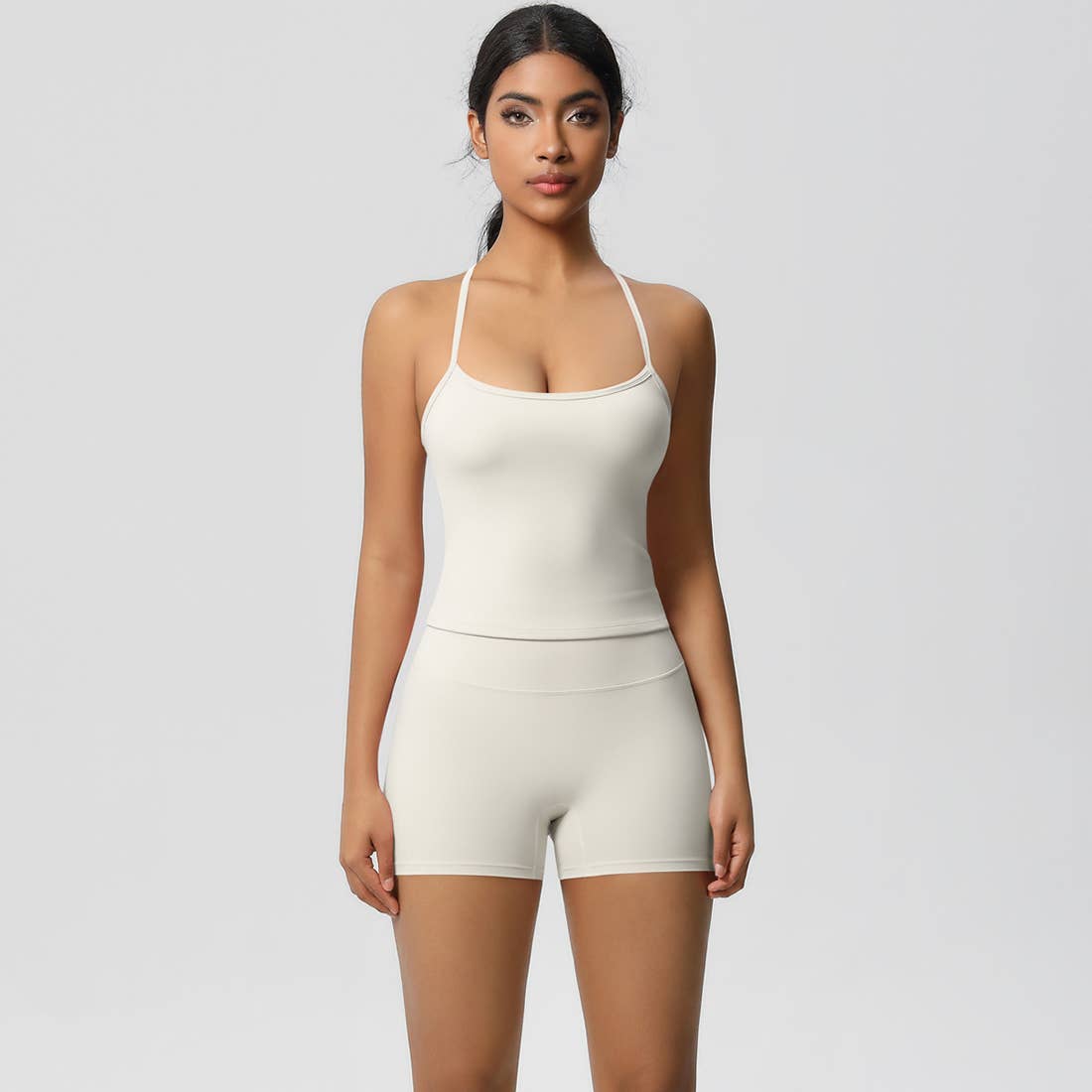 Women Workout Set: Quick Dry Sports Bra + High Waist Shorts: Black