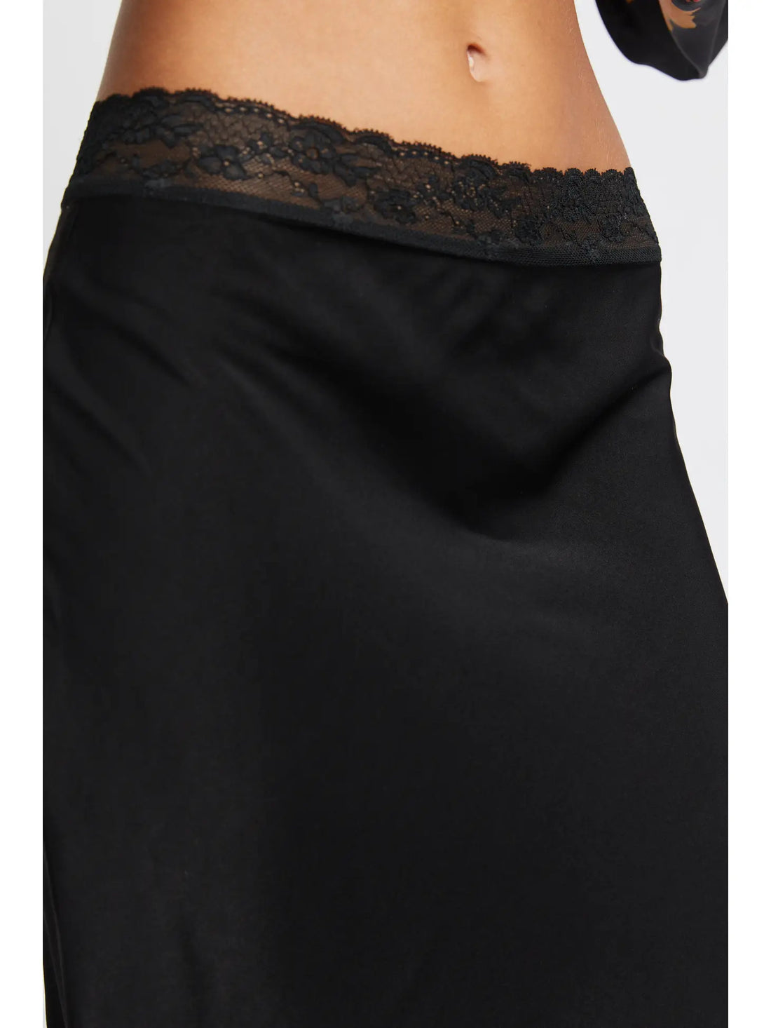 Satin Midi Skirt with Lace Detail