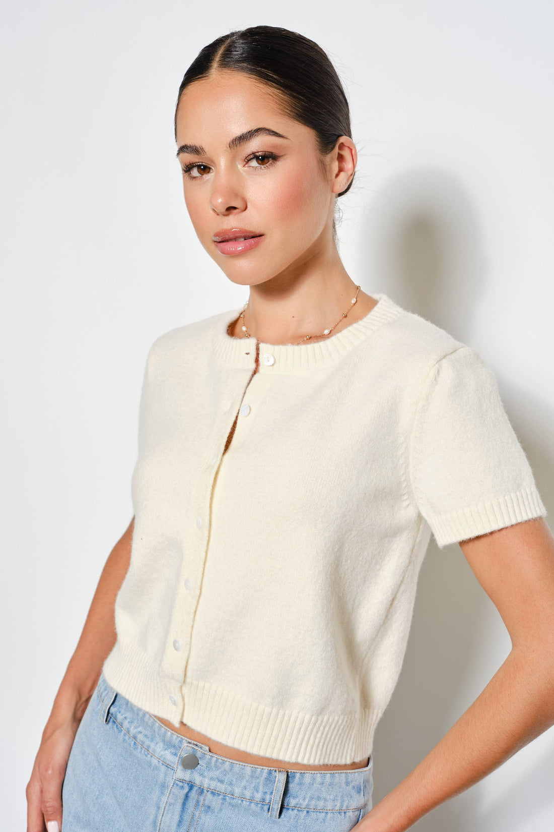 RAVEN SHORT SLEEVE CARDIGAN: Ivory