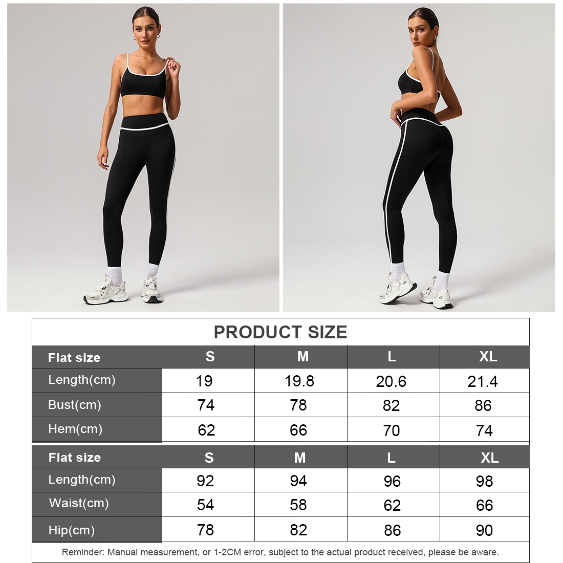 Women Contrast Color Sport Bra with Yoga Leggings 2pcs Set: Black