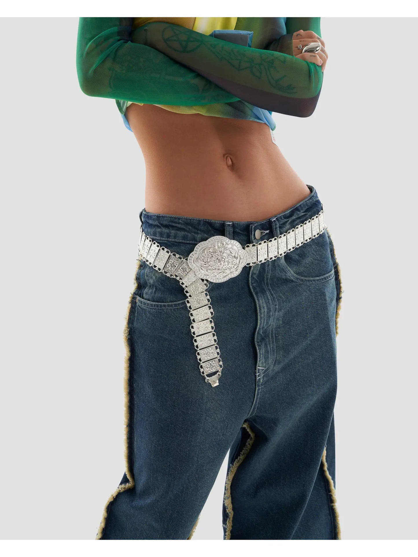 Armour Chunky Flower Chain Belt in Silver