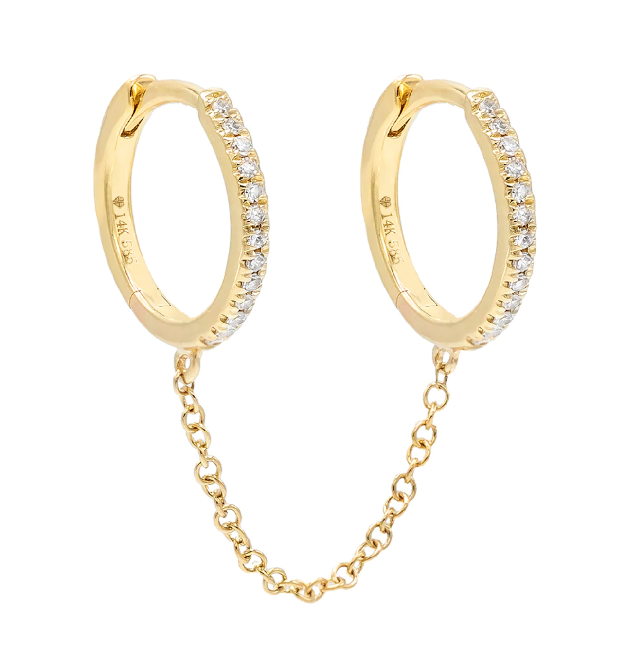 CZ Double Huggie Chain Earring- Gold