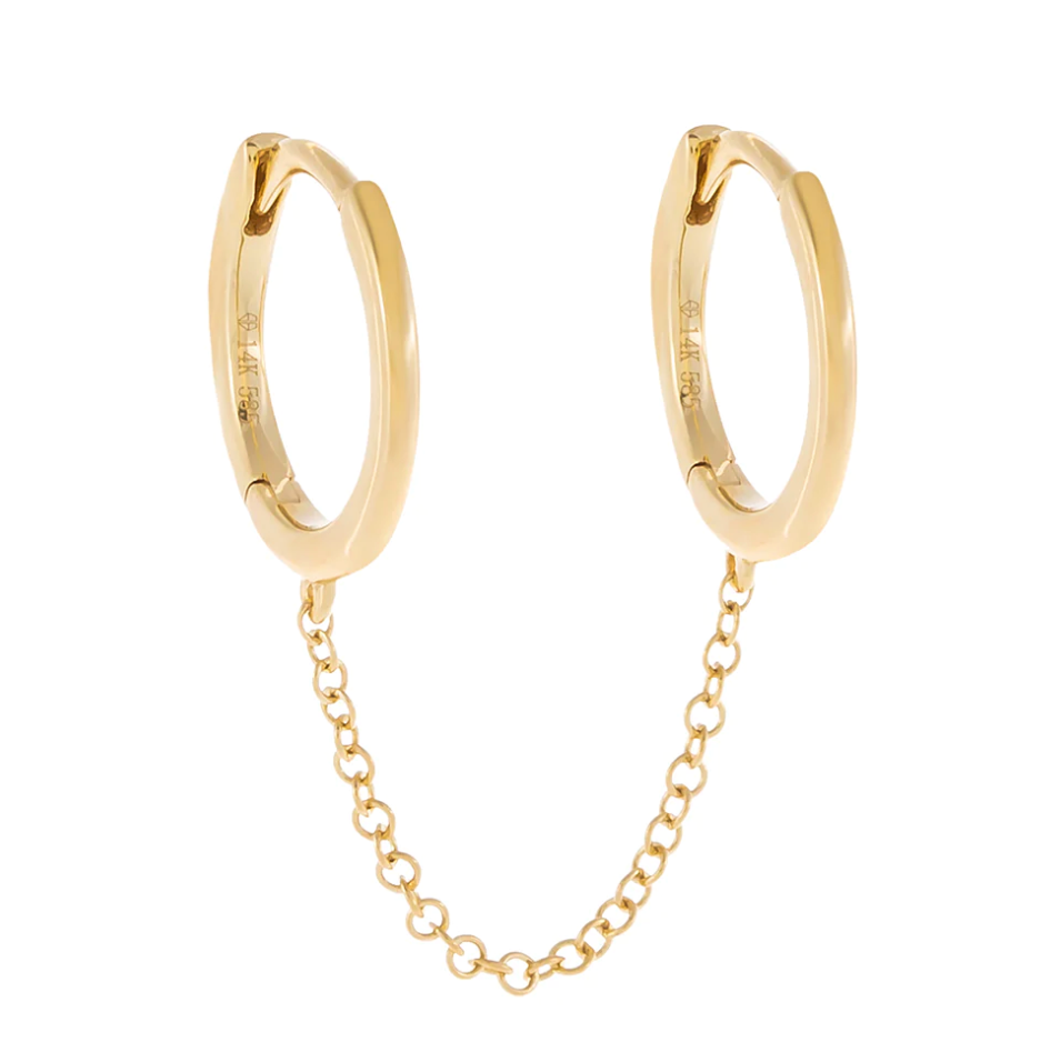 Double Huggie Chain Earring: Solid Gold