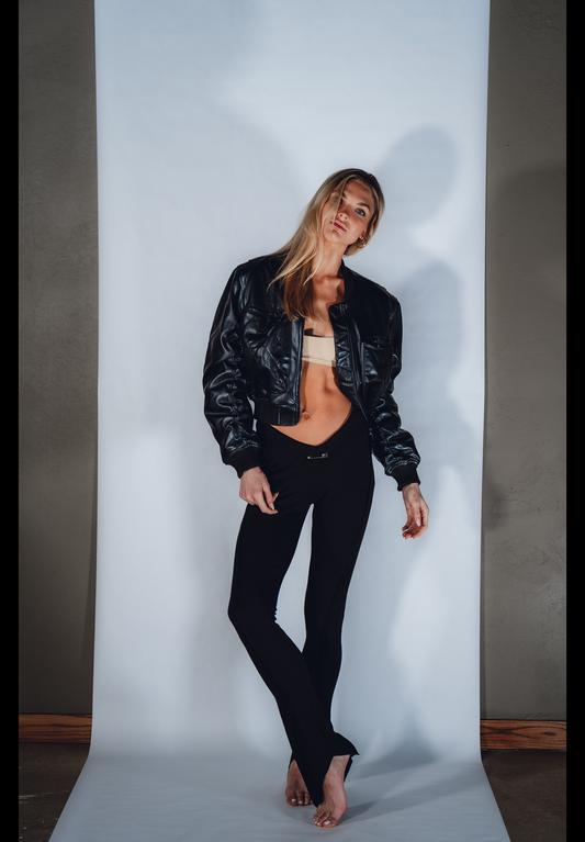 Black Ribbed V Waist Pant